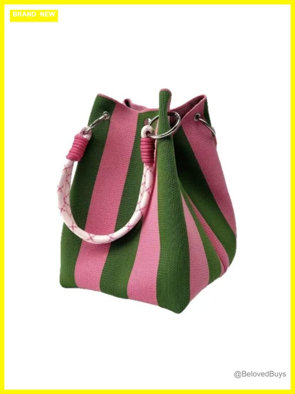 Striped Knit Bucket Handbag with Rope Handle Small Tote